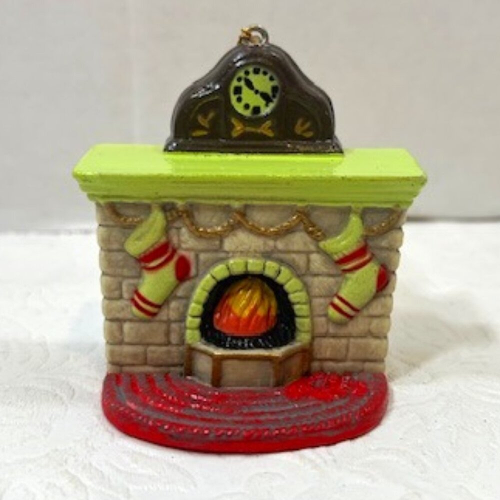 Fireplace Stockings Clock on Mantle Christmas Holiday Ornament